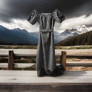 Who What Wear Womens Dress Size S Gingham Fit and Flair  Bow Embroidered Boho